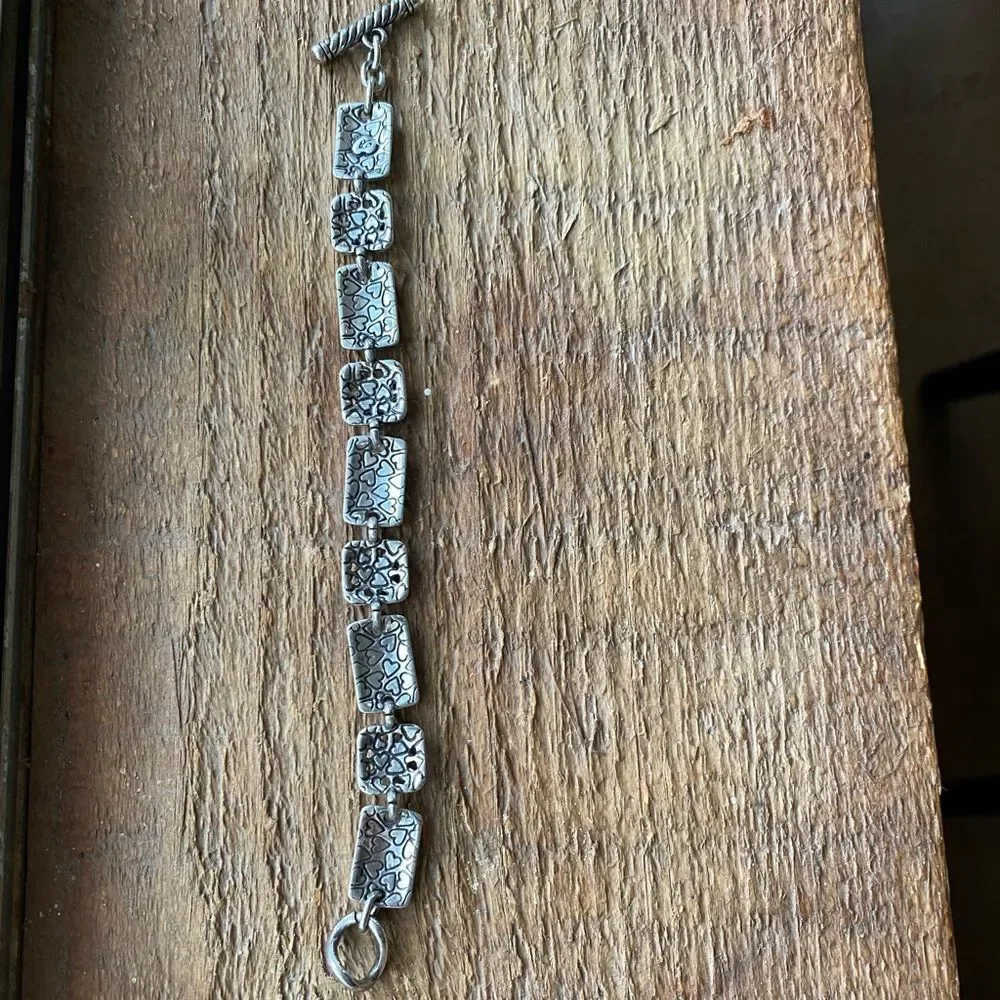 BRIGHTON vintage silver scrolled square link toggle clasp bracelet‎